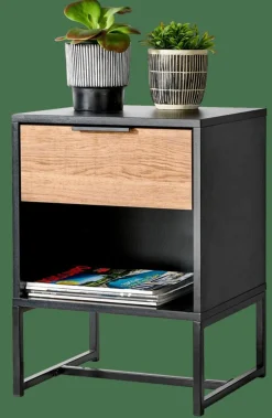 TRENTON Table De Chevet Noir, Naturel